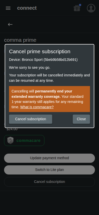 Cancel prime modal mobile