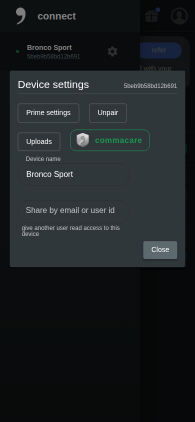 Device settings modal mobile