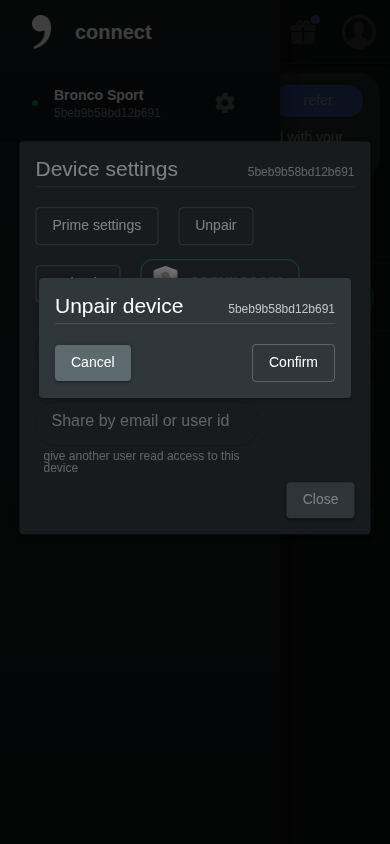 Unpair device modal mobile